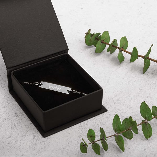 "Writer" Engraved Silver Bar Chain Bracelet - Image 2